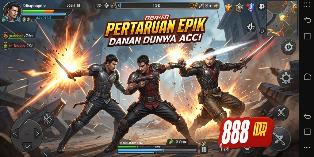 Screenshot gameplay 888IDR yang menunjukkan aksi pertempuran mendebarkan.