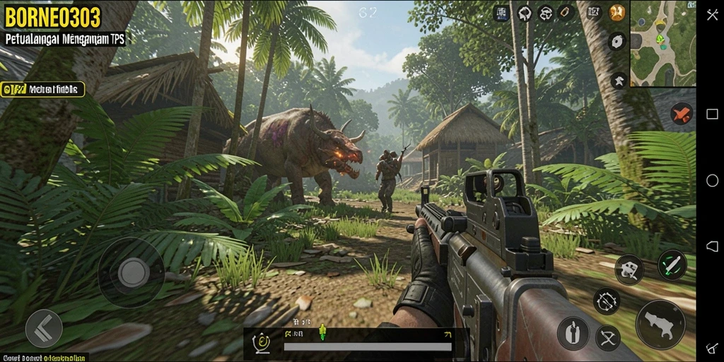 Tampilan aksi seru dalam <strong>BORNEO303</strong> menunjukkan gameplay TPS yang mendebarkan.
