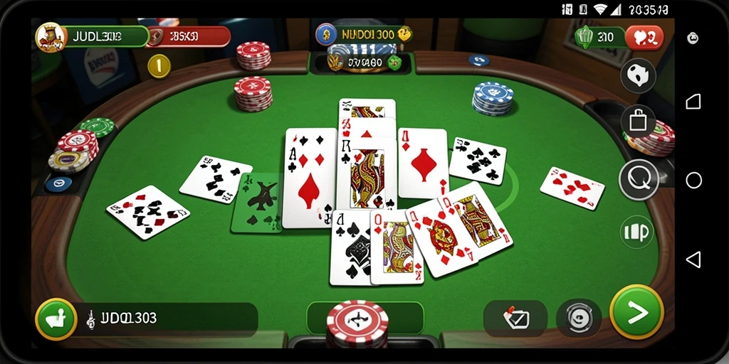 Tampilan game Gaple seru di JUDOL303 dengan pemain berinteraksi.
