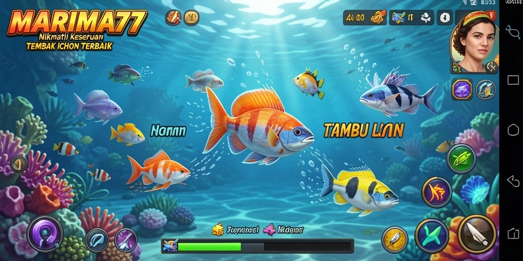 Tangkapan layar gameplay MARIMA77 yang menampilkan aksi Tembak Ikan yang mendebarkan.