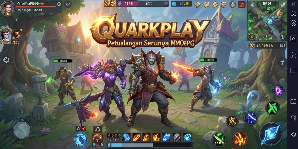 Screenshot QUARKPLAY menampilkan aksi pertarungan seru di dunia MMORPG yang luas.